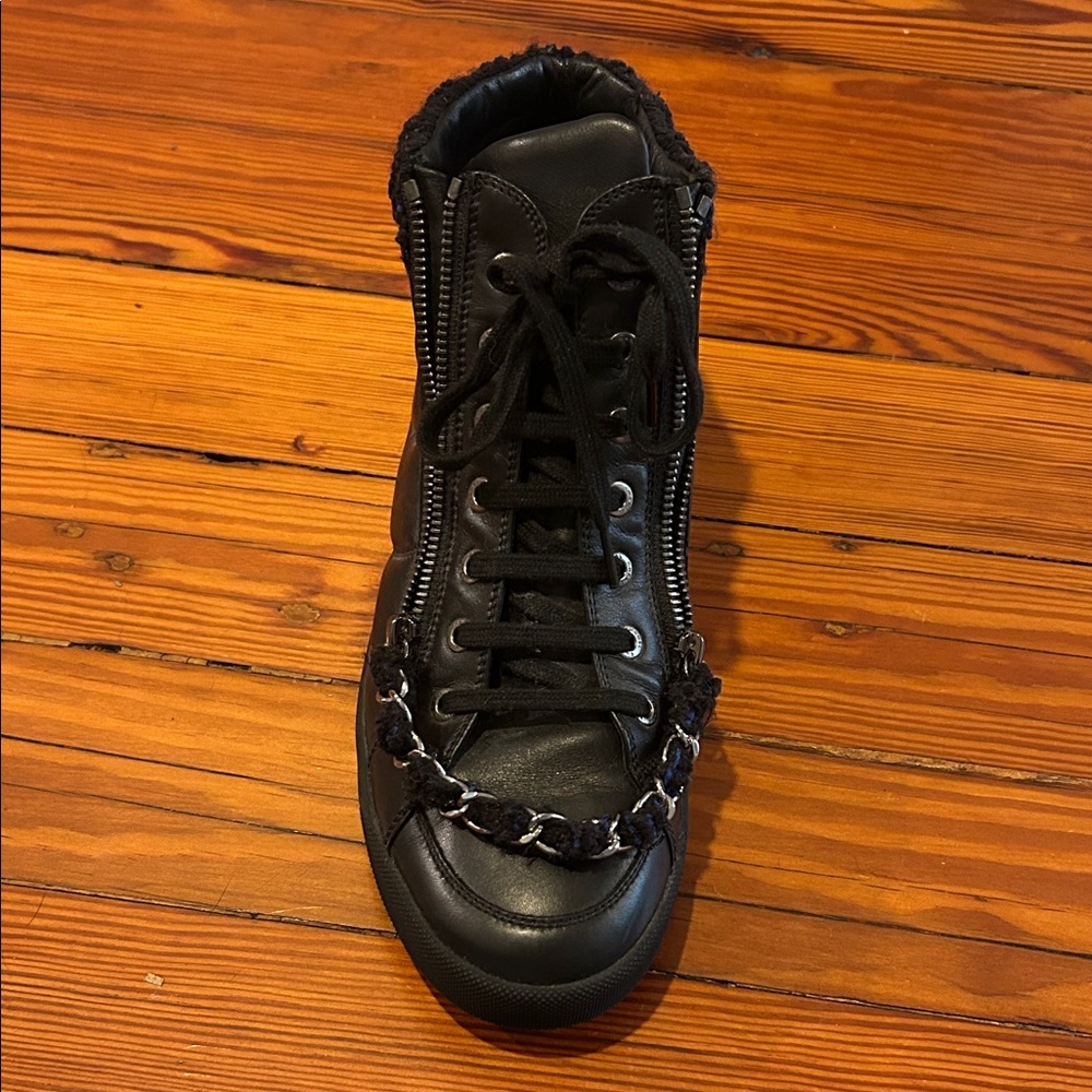 Chanel Leather and Tweed High Top Sneakers - Picture 9 of 16